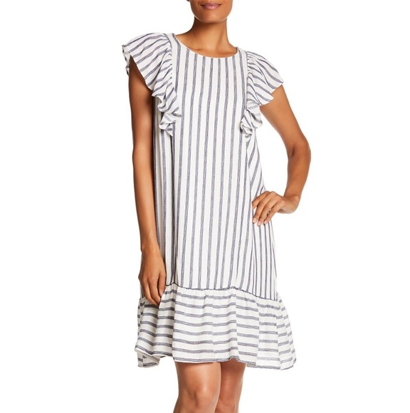 blue and white striped ruffle dress